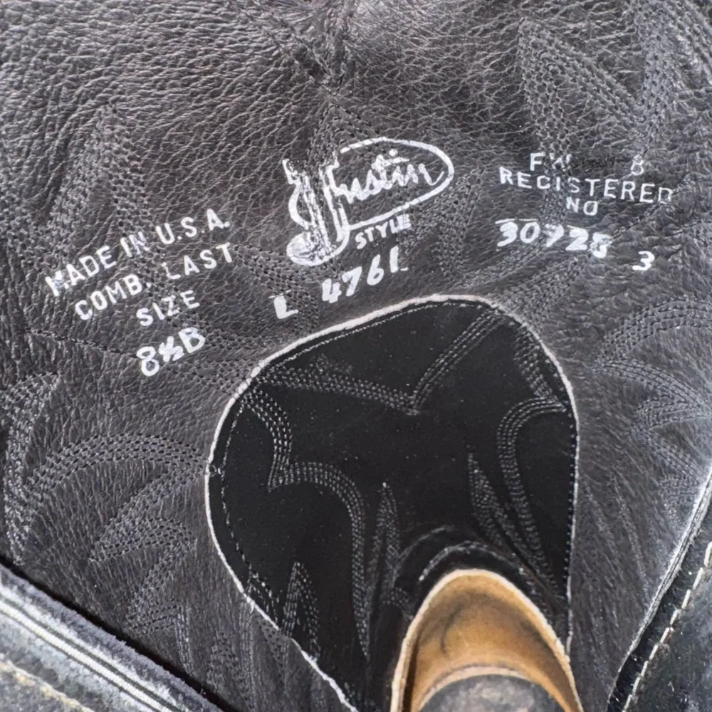 VTG Justin Boots 4762 Black Leather Cowgirl Womens 8.5 - Picture 3 of 6